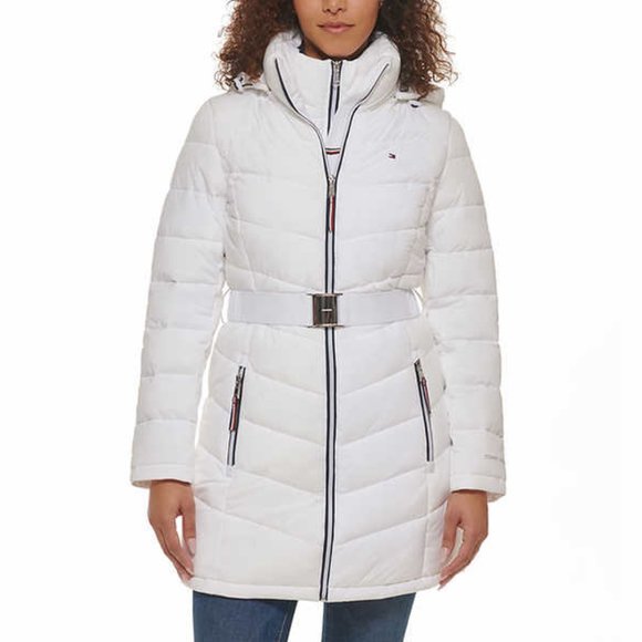 WHITE NWT Ladies'‎ Belted Puffer Jacket Tommy Hilfiger - Picture 1 of 6
